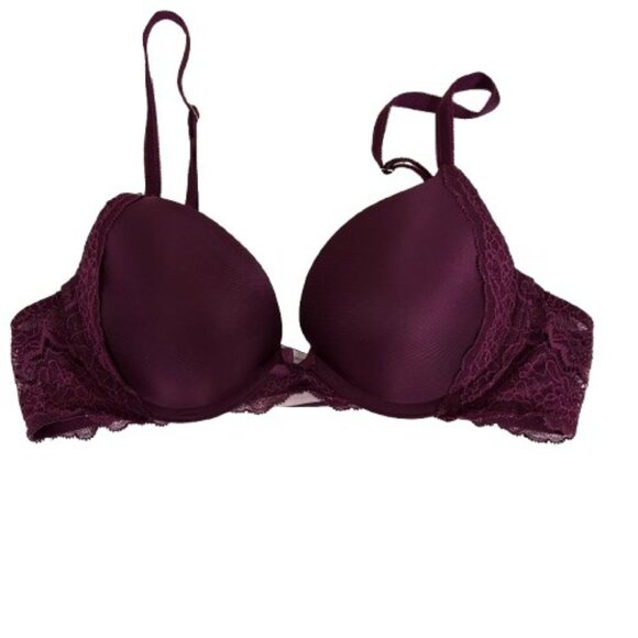 VTG Y2K Victorias Secret Dream Angels Push-Up Bra Burgundy Lace Sz 34B Coquette - Picture 1 of 7
